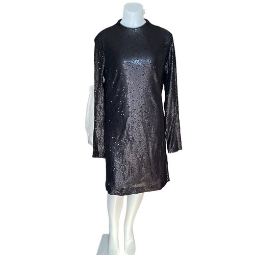 Calvin Klein Jet Black Polyester Sequin Mini Dress sz 14