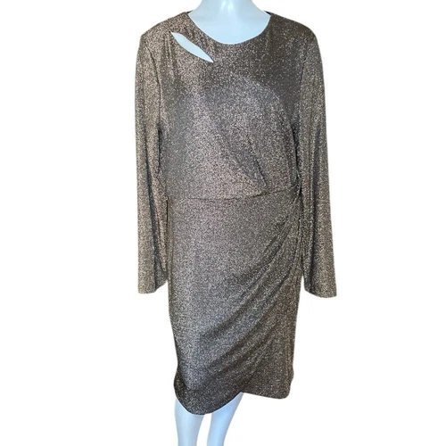 DKNY Metallic Faux-Wrap Sheath Dress sz 12