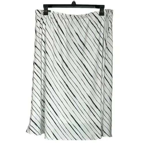 Banana Republic Satin Off White/Navy Midi Skirt sz XL