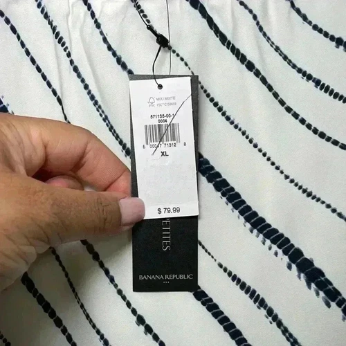 Banana Republic Satin Off White/Navy Midi Skirt sz XL - photo 3