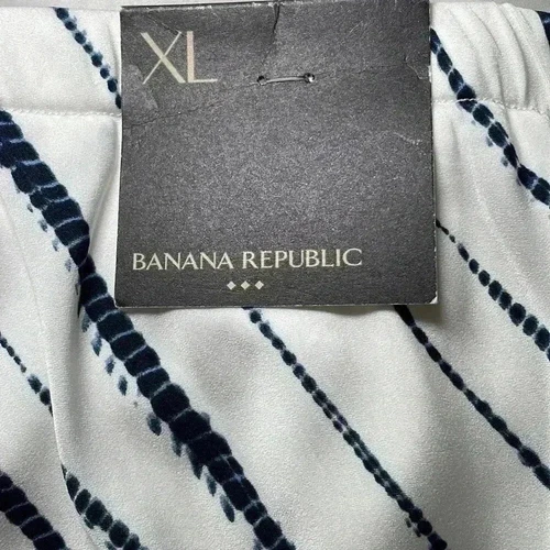 Banana Republic Satin Off White/Navy Midi Skirt sz XL - photo 4