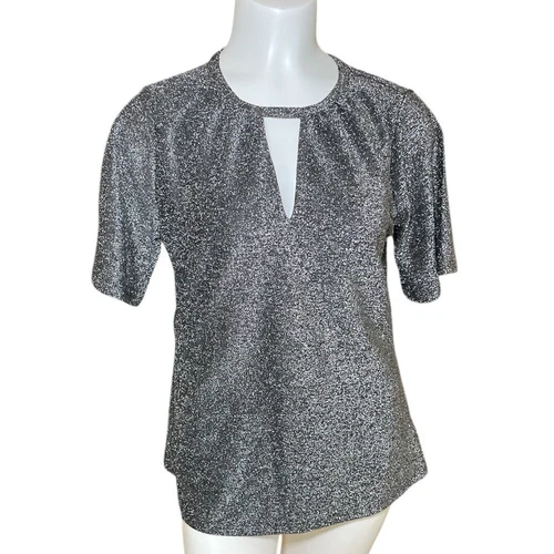 Michael by Michael Kors black and silver metallic sparkle top sz