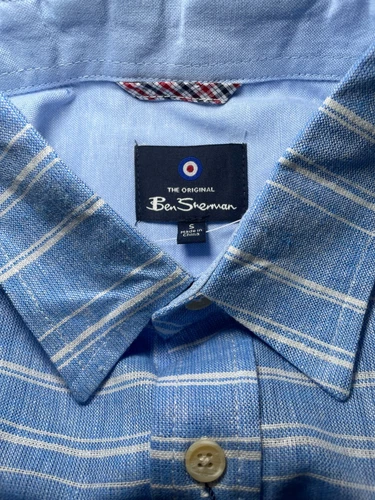Ben Sherman blue and white linen blend short sleeve button down - photo 2