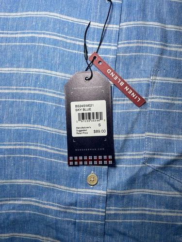 Ben Sherman blue and white linen blend short sleeve button down - photo 3