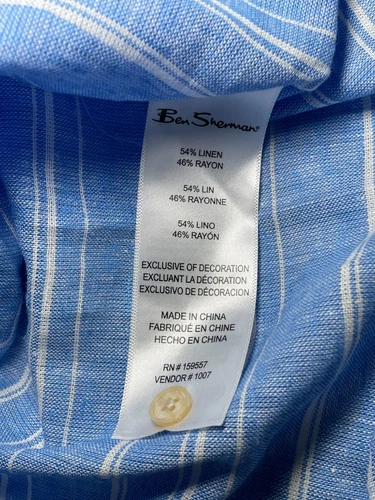 Ben Sherman blue and white linen blend short sleeve button down - photo 4