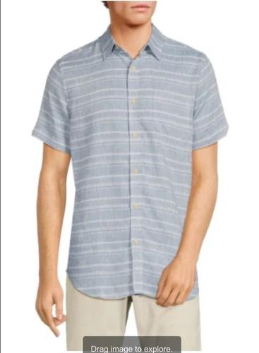 Ben Sherman blue and white linen blend short sleeve button down - photo 5