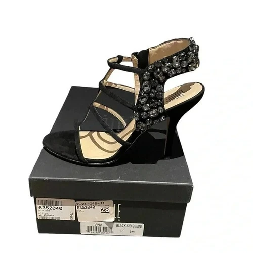 Pelle Moda Vina Women's Black Kid Suede Dress Sandals sz 9
