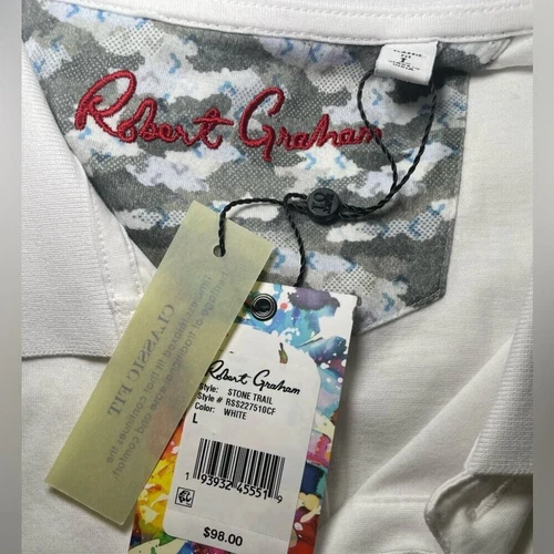 Robert Graham white classic fit polo shirt sz L - photo 3