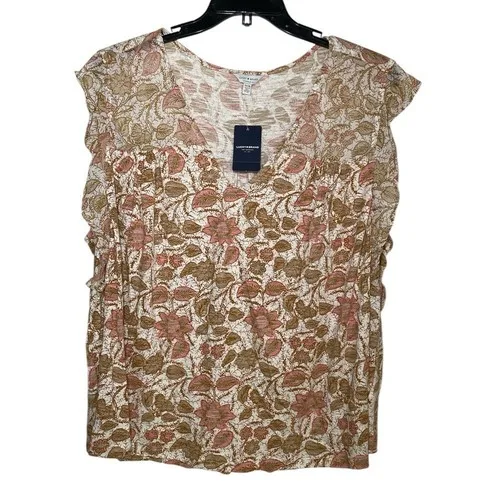 Lucky Brand cream with brown floral print top sz 3X