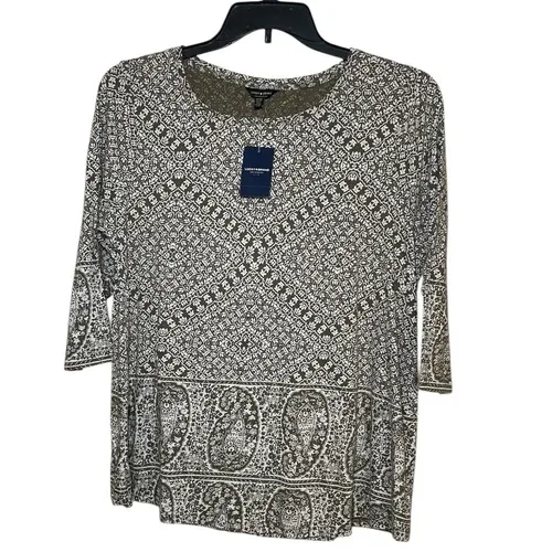 Lucky Brand army green with white print Top sz 1X