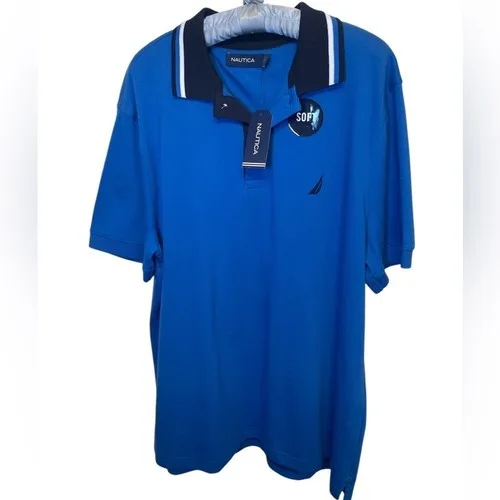Nautica classic fit solid bight blue polo sz L