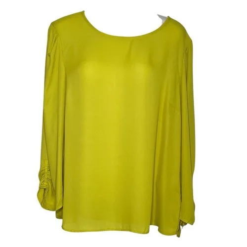 DKNY Yellow/Green Ruched Long Sleeve Blouse sz L