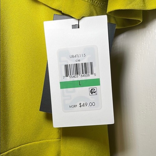 DKNY Yellow/Green Ruched Flared Short Sleeve Blouse sz L - photo 3