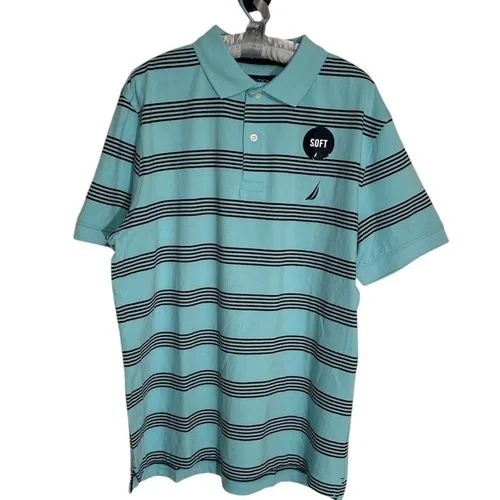 Nautica Polo sz L Aqua with Navy Blue Stripes