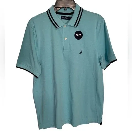 Nautica classic fit solid aqua blue Polo sz M