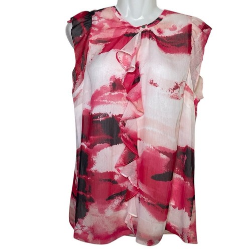 DKNY Women's Ruffled Cap Sleeve Top sz L