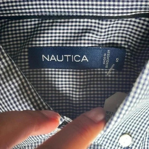 Nautica navy and white gingham button down shirt sz S - photo 2