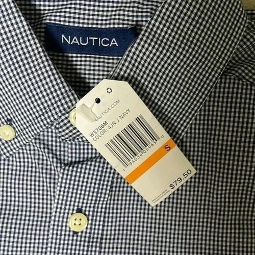 Nautica navy and white gingham button down shirt sz S - photo 3