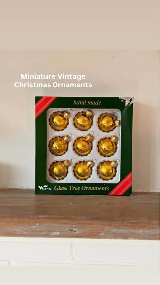 Vintage Small Glass Christmas Ornaments Woolcrest Box of 9