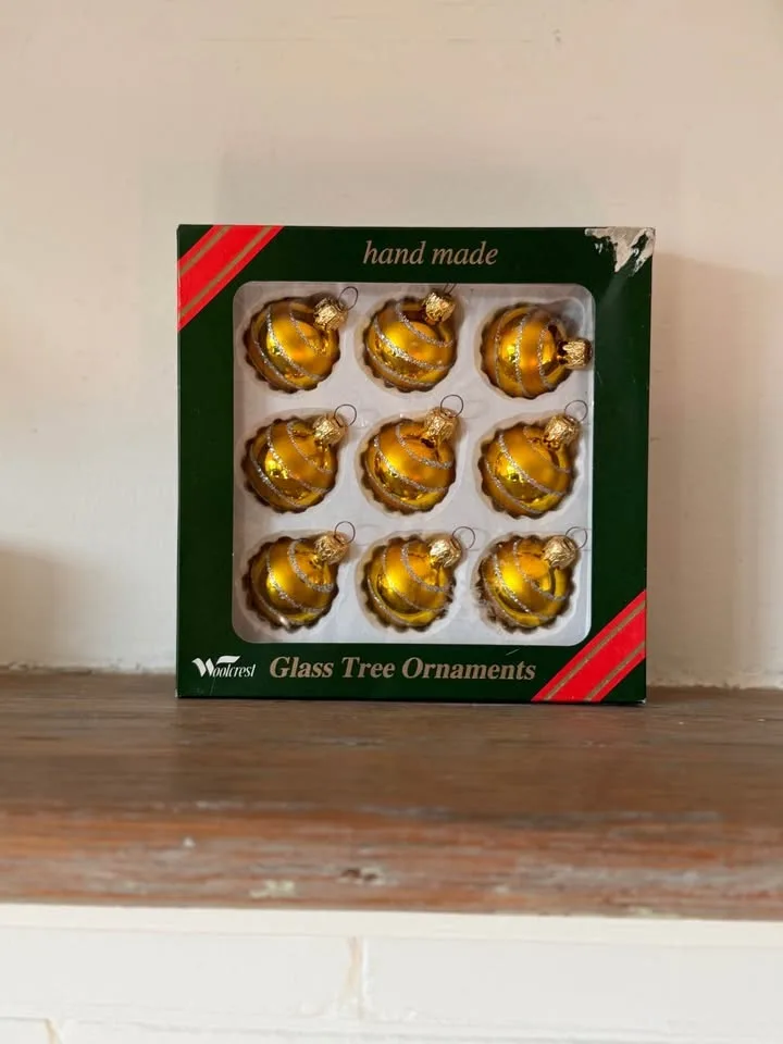 Vintage Small Glass Christmas Ornaments Woolcrest Box of 9 image indicator(5)