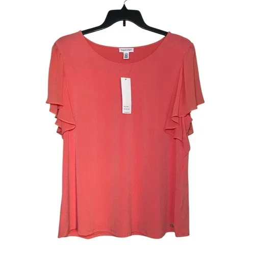 Calvin Klein coral chiffon flare sleeve blouse 1X