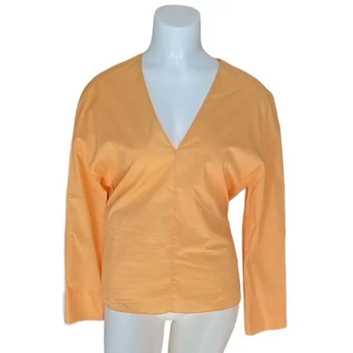 Vince cutout shirred blouse in tangelo sz XS