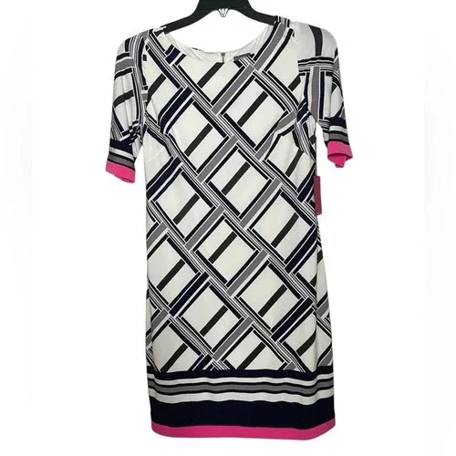 Vince Camuto Geometric print sheath dress with short sleeves sz