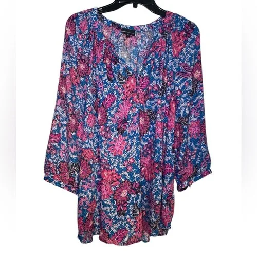 Jones New York bright blue with fuchsia floral print sz 2X