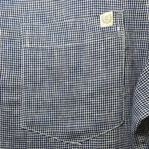 Chaps navy and white houndstooth button down linen blend shirt s - photo 2