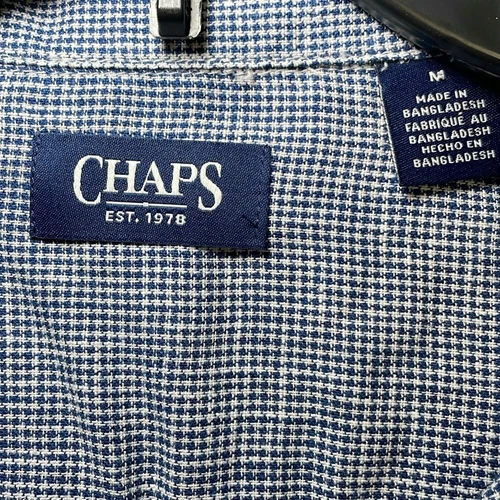 Chaps navy and white houndstooth button down linen blend shirt s - photo 4
