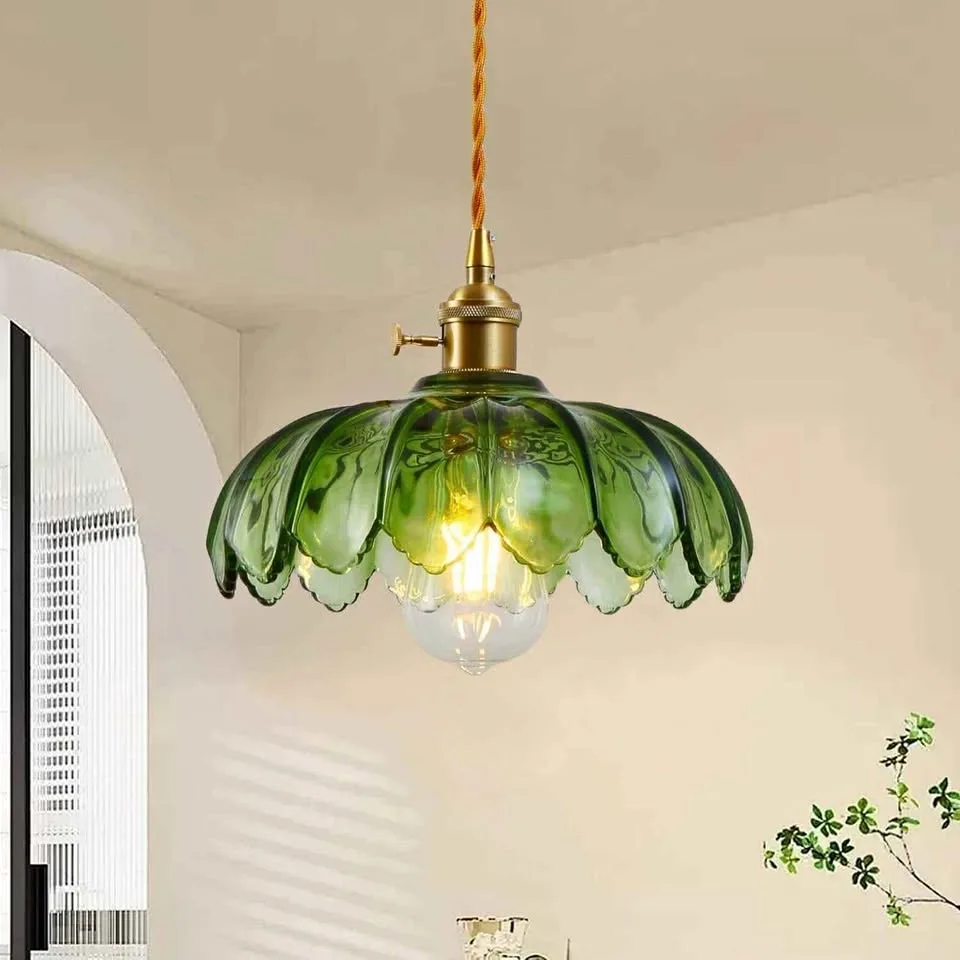 Pendant Light, Vintage Green Glass Hanging Lamp