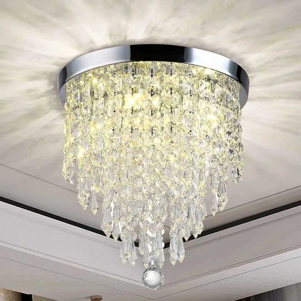 3-Light Mini Flush Crystal Chandelier