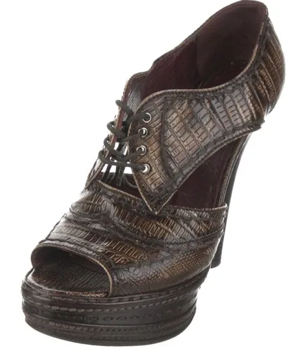 Prada Peep Toe Platform Brown Leather Pumps US 7 EU 37 image indicator(2)