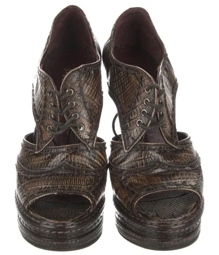 Prada Peep Toe Platform Brown Leather Pumps US 7 EU 37 image indicator(3)