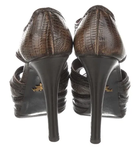 Prada Peep Toe Platform Brown Leather Pumps US 7 EU 37 image indicator(4)