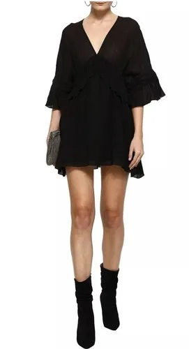 IRO Folula Shirred Georgette Mini Dress Black NEW NWT
