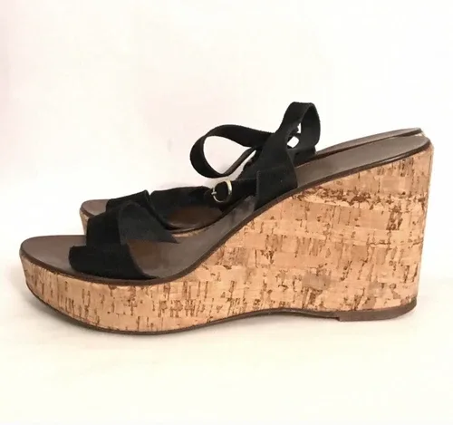 J. Crew Suede Black Wedge Sandals US 10