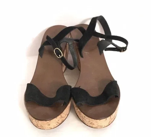 J. Crew Suede Black Wedge Sandals US 10 image indicator(2)