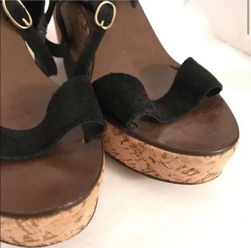 J. Crew Suede Black Wedge Sandals US 10 image indicator(3)