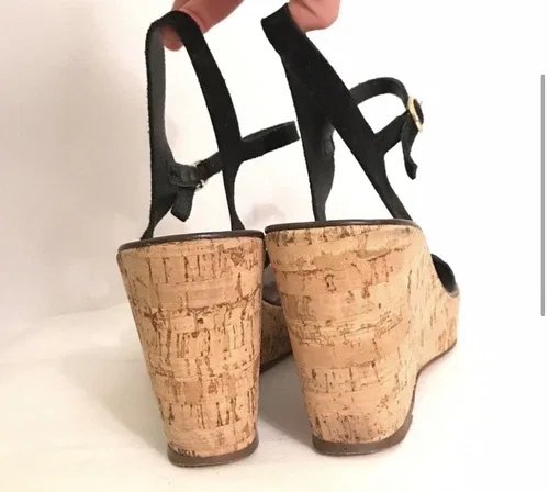 J. Crew Suede Black Wedge Sandals US 10 image indicator(5)