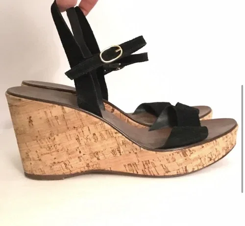 J. Crew Suede Black Wedge Sandals US 10 image indicator(6)