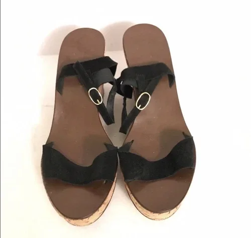 J. Crew Suede Black Wedge Sandals US 10 image indicator(7)