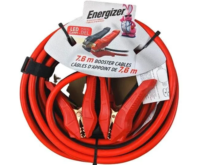 New Energizer 25 FT Booster Battery Jumper Cables LED Clamps