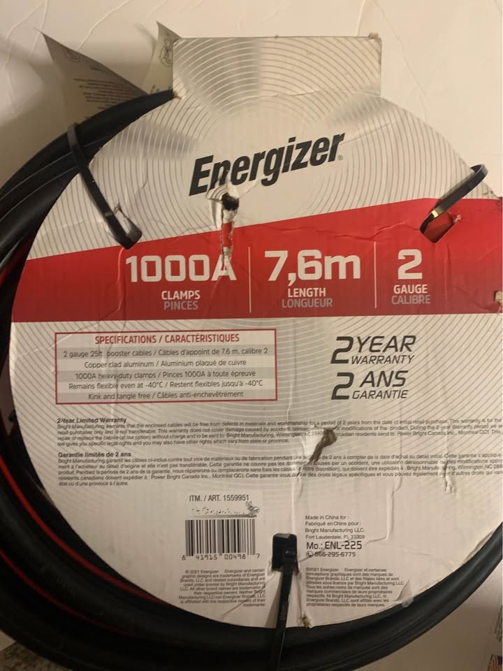 New Energizer 25 FT Booster Battery Jumper Cables LED Clamps - photo 4