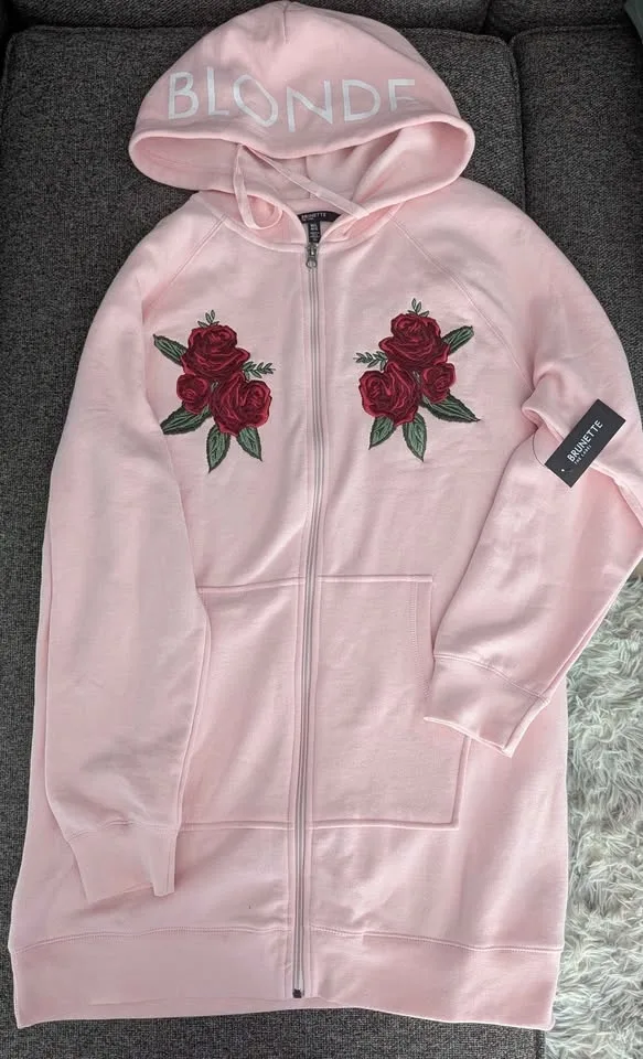 BRAND NEW Brunette the label pink zip hoodie - Size med/large image indicator(3)