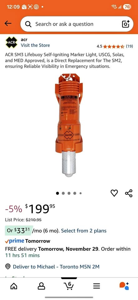 ACR SM3 Lifebuoy Self-Igniting Marker Light