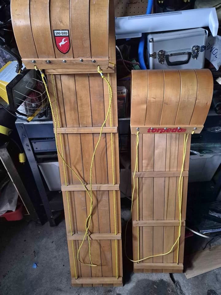 Vintage Wooden Sleigh Toboggan Sled Double and Single Size