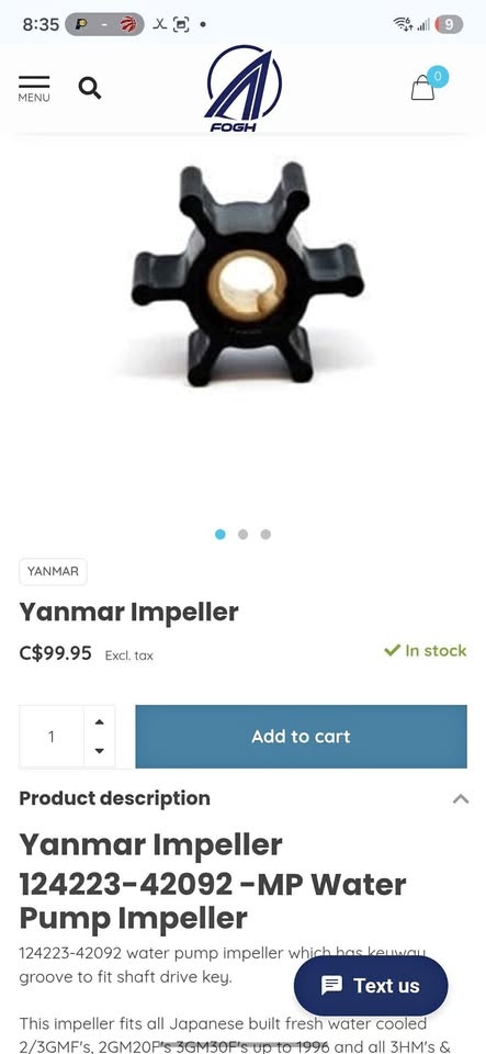 New Sealed Yanmar Impeller [hidden information] for 2GM20F