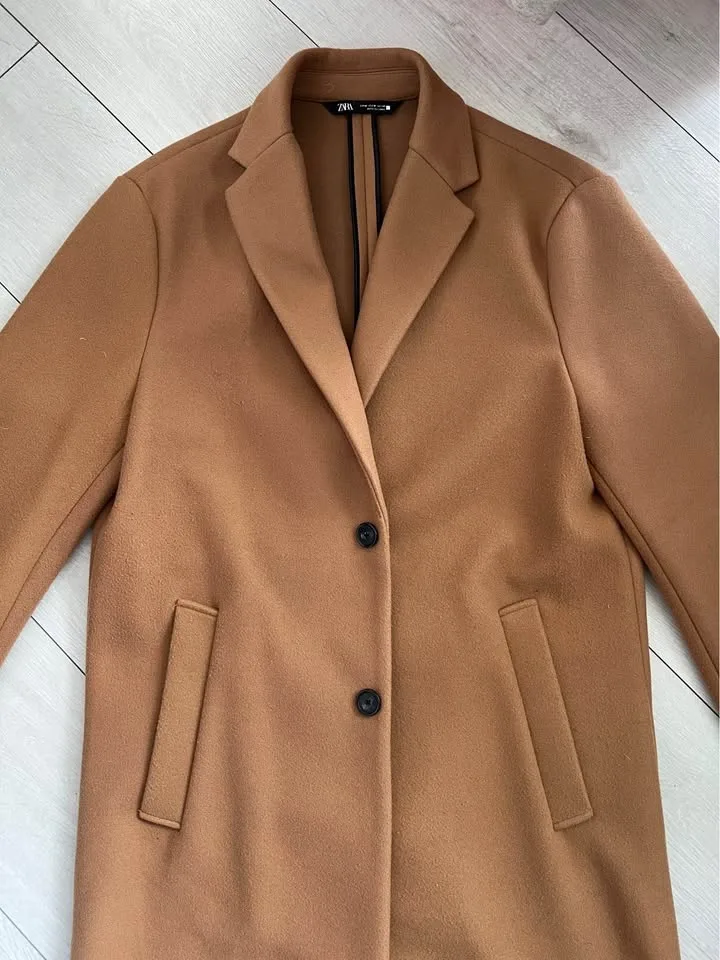 Zara Camel Men’s Long Coat - Fitted Medium image indicator(4)
