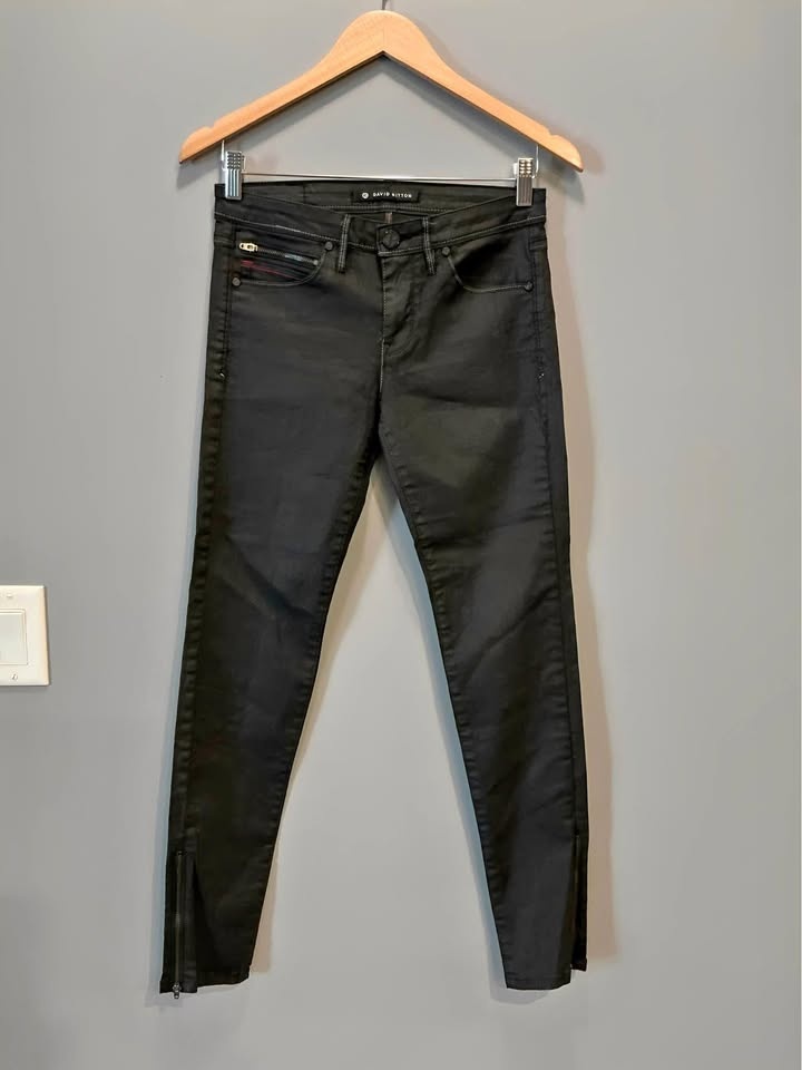 David Bitton Coated Black Skinny Jeans | Size 26